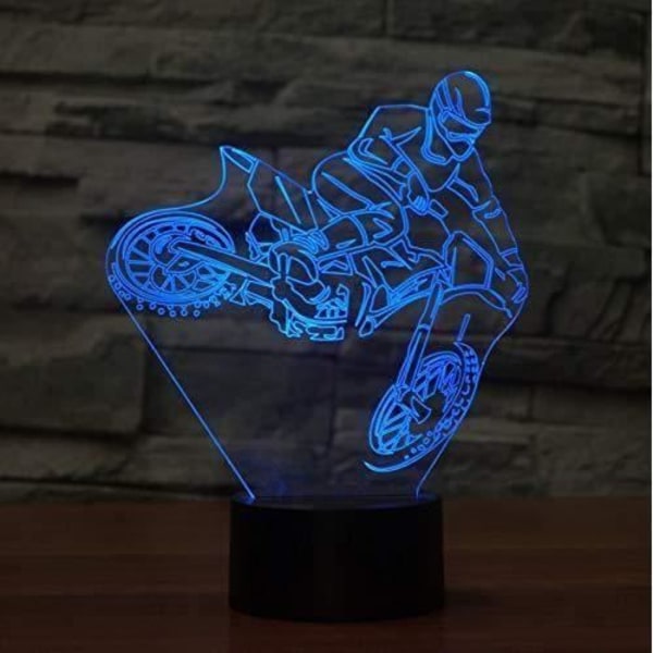 Art Led 3D Cross-country Motorcykel Støbning Natlys Creative Ambient Bordlampe Home Decor Farveændring -h