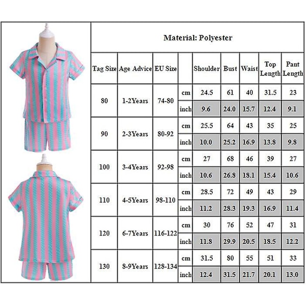1-9-vuotiaat Halloween-lapset Barbie Ken Cosplay Juhlasu Rantaasu Raidalliset paidat Shortsit Housut Set Lahjat 4-5 Years