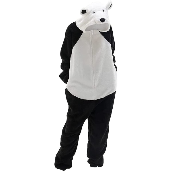 Unisex Adult Bear Sleepwear Onesie Winter Pocket Loose Funny Thicken Pyjama -ge white L