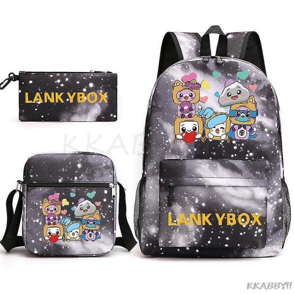 Lankybox Skolväska Cartoon Axelväskor Casual Canvas Bag Student Laptop Mochilas picture color24 3pcs set