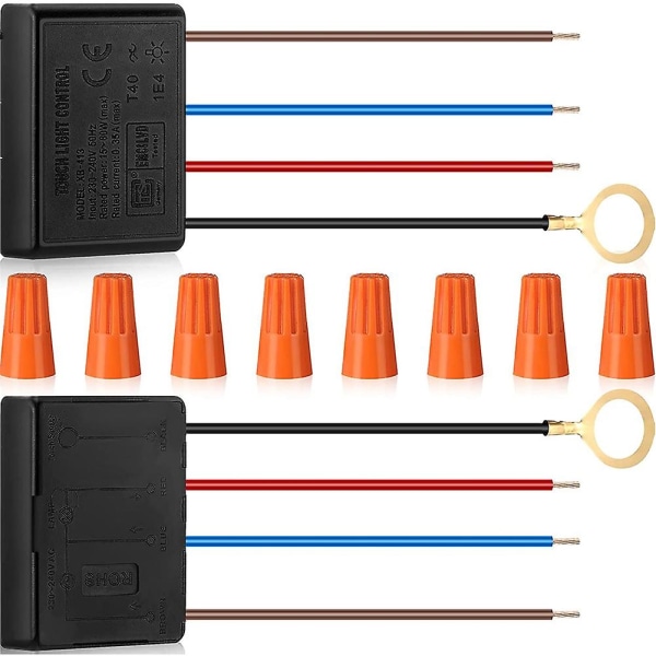 Touch Lamp Switch 2 Pack, Touch Lamp Control Module Kompatibel med dæmpbar LED, pærer, lampe Switch udskiftning K -hg black