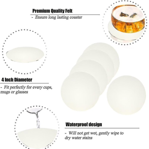 Lærskåler for å beskytte mot søl, kompatibel med bord og skrivebord, slitesterk og sklisikker lærskåle som passer til vanlige - Snngv White coaster on black
