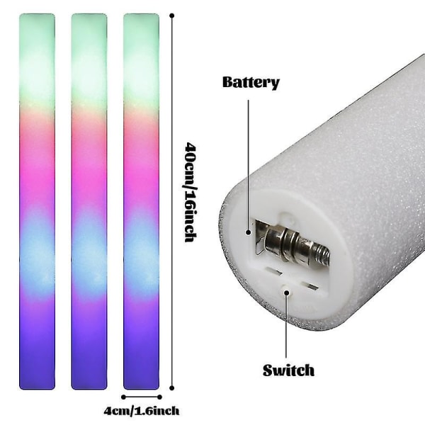 12/15/30/60 stk LED Lyspinner Bulk Fargerik RGB Lys Skumstav Cheer Tube Mørkt Lys For Jul Bursdag Bryllup Fest Tilbehør 30 pcs Foam Stick