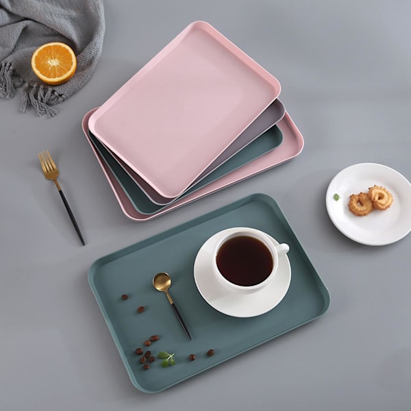 3 stk Nordisk Rektangulær Te-brett Plastbrett Hjem Kjøkken Frukt Dessertbrett Liten