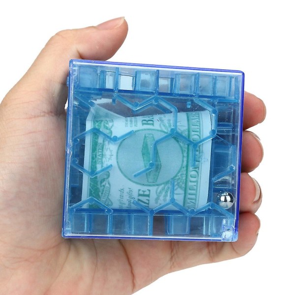 3d Cube Puzzle Penger Labyrint Bank Spare Mynt Samling Case Box Morsomt hjernespill Blue