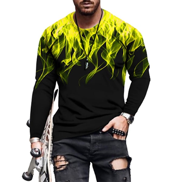 Miesten casual T-paita pitkähihaiset topit Yellow XL