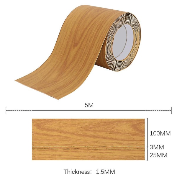 5m Självhäftande Sockellist Väggkant Dekorfolie Wood 100 x 25 x 1.5 mm