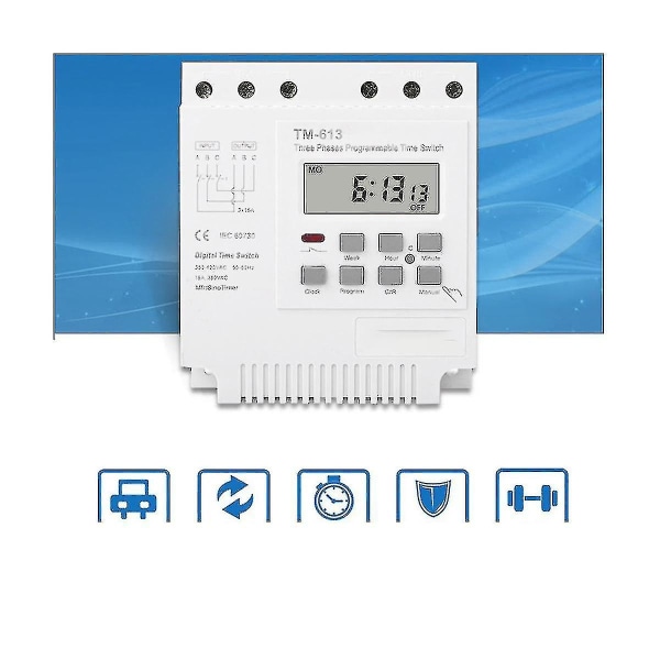 Trefaset 380v 415v timer programmerbar kontakt med baggrundsbelysning