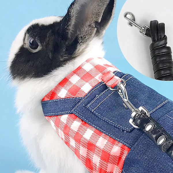 Justerbar kaninsele koppel Kaninsele med bly för kanin, iller, marsvin, kanin, hamster Checkered red L