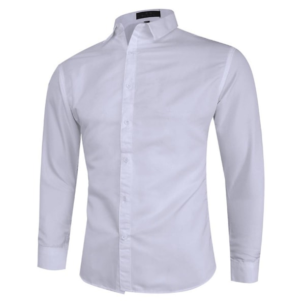 Herre knapper ned revershals Casual Business skjorte toppe White 3XL