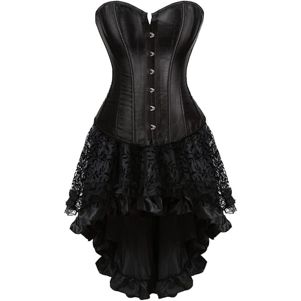 Szivyshi Dame Overbust Sweetheart Lace Up Plastic Bones Corset Bustier Top -ge Black Corset With Skirt 5*L Plus