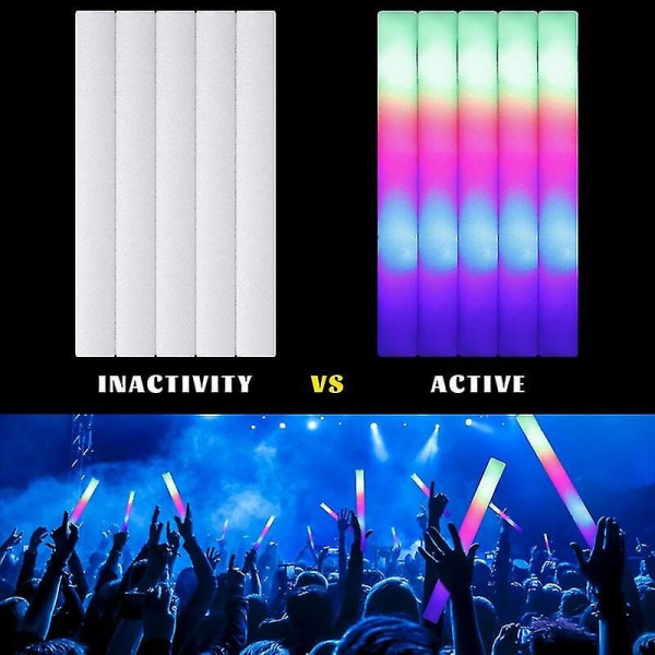 12/15/30/60 kpl Led Glow Sticks Bulkki Värikäs Rgb Glow Foam Stick Cheer Tube Tumma Vaalea Joulun syntymäpäivän hääjuhlatarvikkeisiin 15 pcs Foam Stick