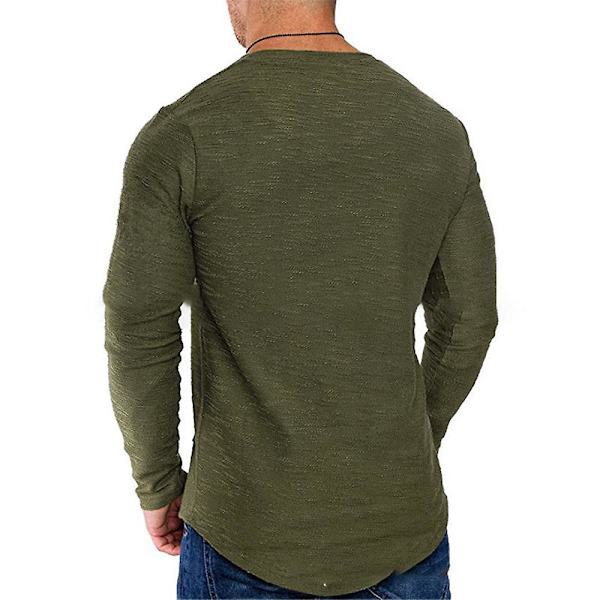 Herrar Toppar Solid Crew Neck Långärmad T-shirt Sport Toppar Green XL