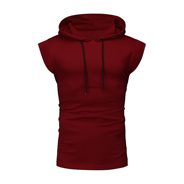 Herrarnas Kortärmad Hoodie Gym Sport T-shirt Tank Tops Wine Red L
