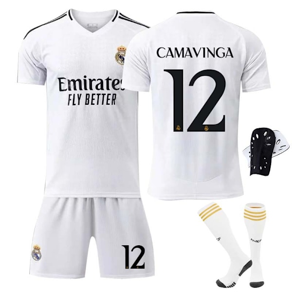 2425 Real Madrid fotballdrakt Camavinga draktsett med sokker + verneutstyr L(175-180cm)