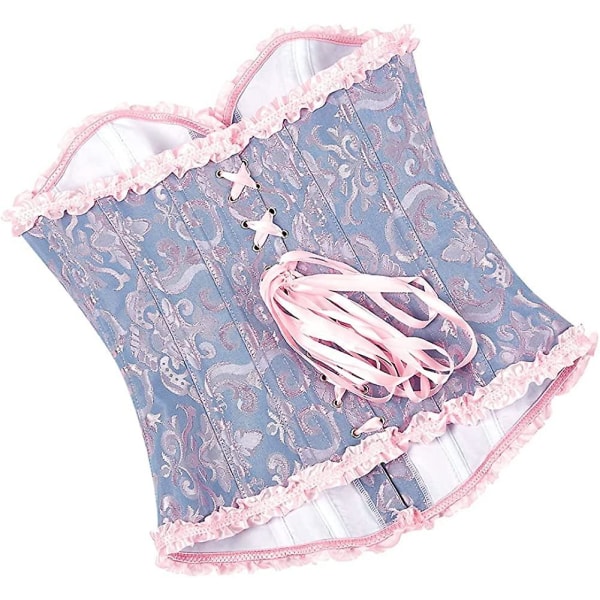 Szivyshi Dam Overbust Sweetheart Lace Up Plastic Bones Korsett Bustier Top -ge Blue and Pink L