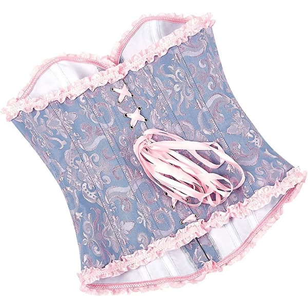 Szivyshi Dame Overbust Sweetheart Lace Up Plastic Bones Corset Bustier Top -ge Blue and Pink *S