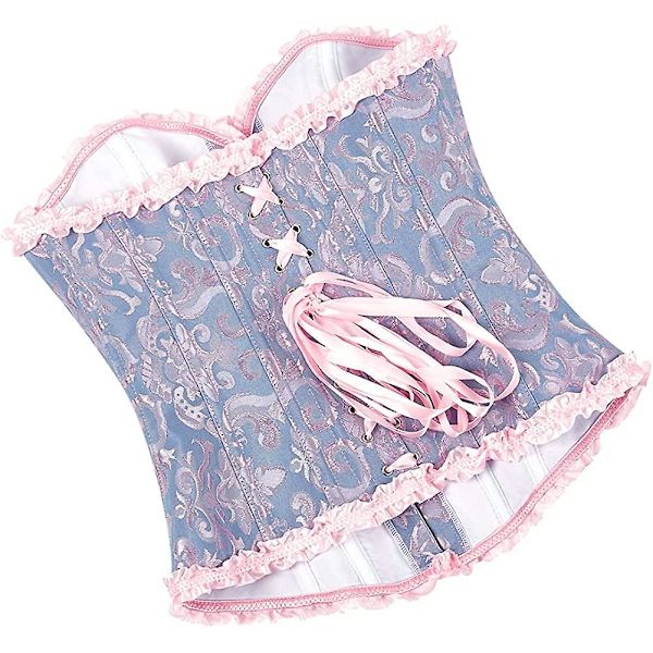 Szivyshi Kvinders Overbust Sweetheart Snøre Plastikknogler Korset Bustier Top -ge Blue and Pink **L
