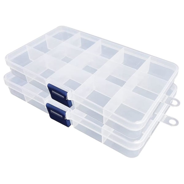 Plastic Organizer Box, 2 Pack Clear Perle Organizer til smykkegrej Øreringe Craft Perler (15 gitter)