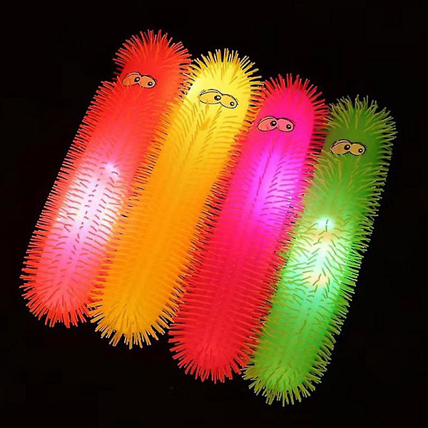 1 stk Light-up Caterpillar Stress Relief Leketøy Stretchy Fidget Nudler String Fargerike sensoriske leker Luminous Worm Fuzzy Up Baller