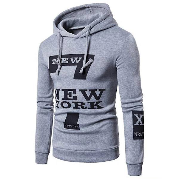 Män Outfit Set Tryckt Långärmad Huvtröja Med Dragkedja Byxor Grey XL