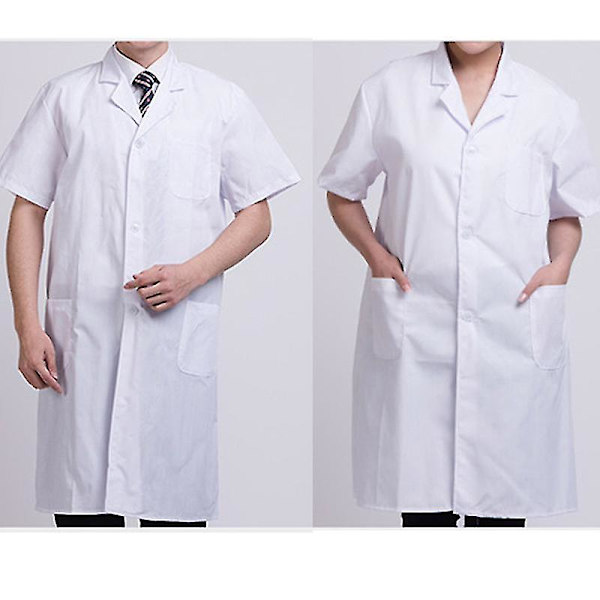 Sommar Unisex Vit Labrock Kortärmad Fickor Uniform Arbetskläder Läkare Sjuksköterska Kläder -ge XL  175