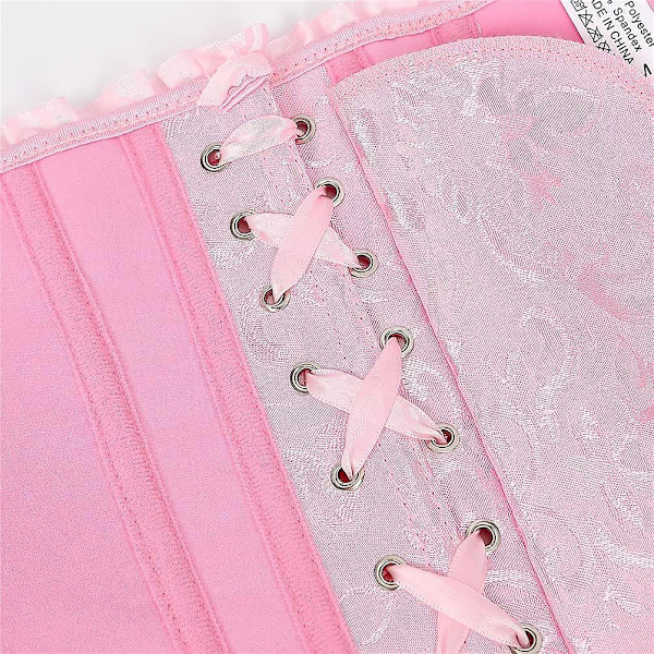 Szivyshi Dame Overbust Sweetheart Lace Up Plastic Bones Corset Bustier Top -ge Pink *S