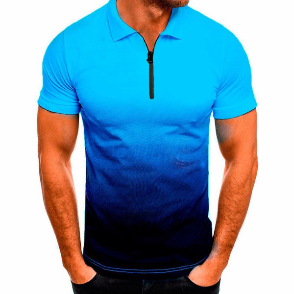 Kortärmade pikétröjor för män Casual Zipper Gradient Golf Tennis T-shirt Toppar Navy Blue 2XL