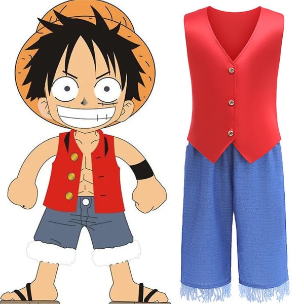 2-13 år Børn Anime One Piece Monkey D Luffy Cosplay Kostume Outfits Sæt Halloween Fest Fancy Dress Gaver 10-11Years