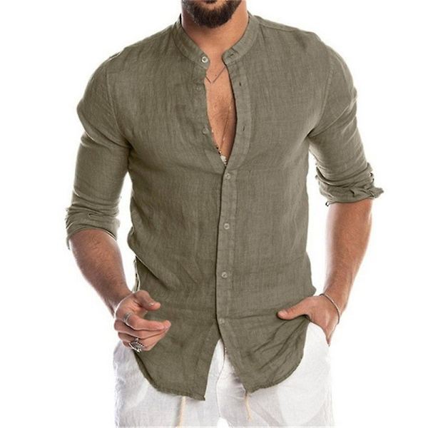 Menn Button Down skjorter Langermet Beach Casual skjorte Topper Army Green XL