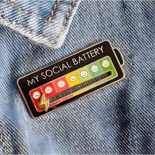 New Upgrade Social Battery Pin - My Social Battery Creative Lapel Pin, Fun Enamel Emotional Pin 7 Days A Week Black