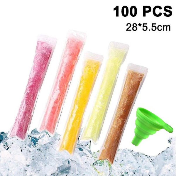 100 st Popsicle-påsar Popsicle-påsar med tratt Självförslutande Popsicle-påsar för mellanmål Yoghurt Juice Frukt 28x5.5cm
