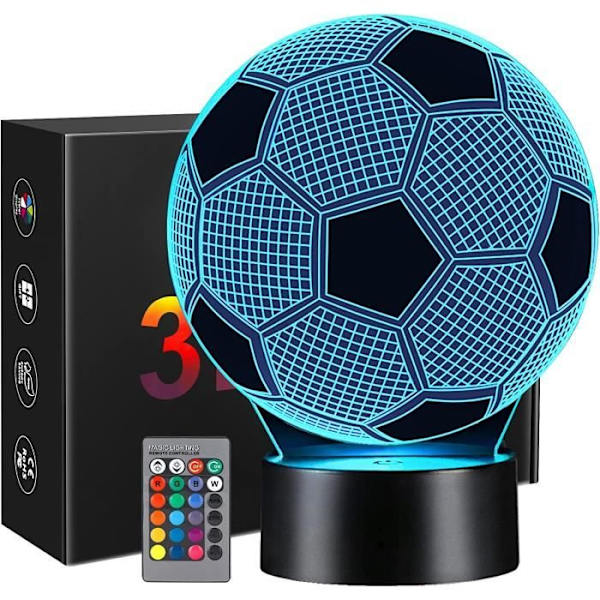 Fotballgave til gutter og jenter, fotballball for barn, 3D optisk illusjonslampe, soveromsdekorasjon, 16 skiftende farger