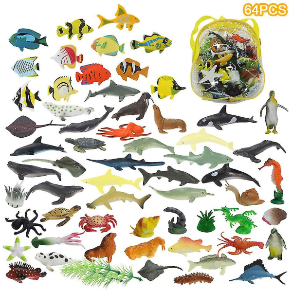 64 stykker Ocean Sea Animals Leker Sett Realistisk Under The Sea Life Figur Badeleke Fest favoriserer Leker For Gutter Jenter Barn