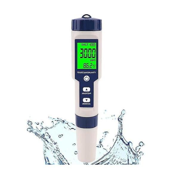 Bassengsalttester, digital saltholdighetsmåler, høy nøyaktighet 5 i 1 saltholdighetstester for saltvann,ip67