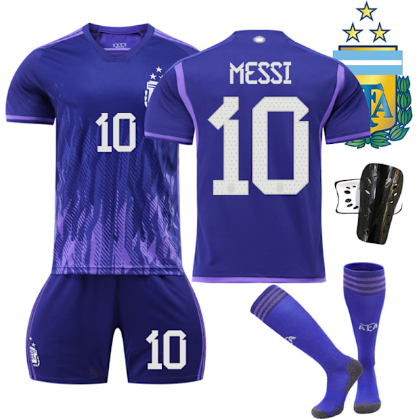 2223 Argentiinan vieraspelipaita Messi jalkapallosetti suojavarusteilla 16(90-100cm)
