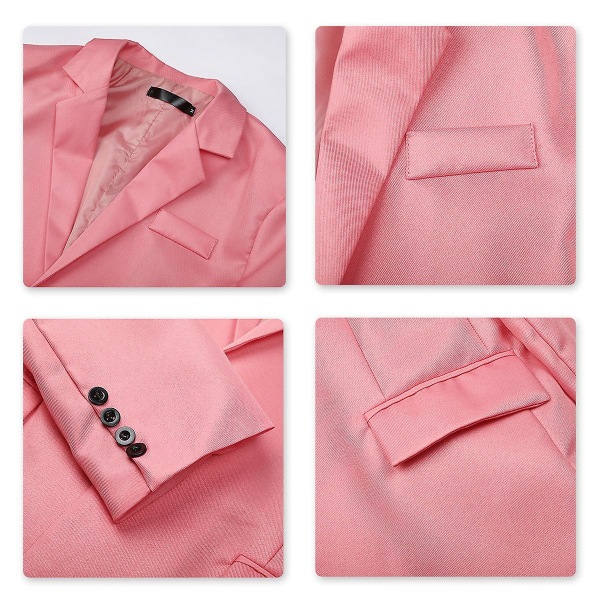 Yynuda Miesten Business Casual Klassinen Notched Lapel Kaksoissplitti Yksivärinen Yksipainikkeinen Puku Takki 11 Väriä Light Pink 2XL