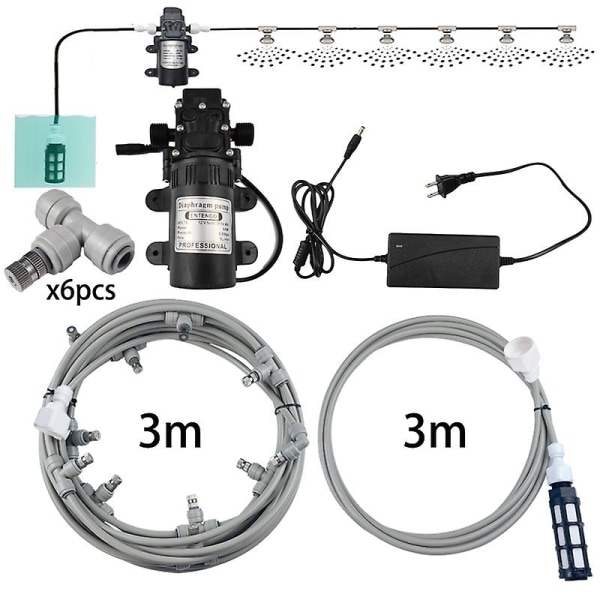 Smart Misting Kjølesystemsett 6-18m 6mm Slip Lock Dyser Hurtigkobling T-Koblinger For Utendørs Hage Terrasse Vanning 6m kit