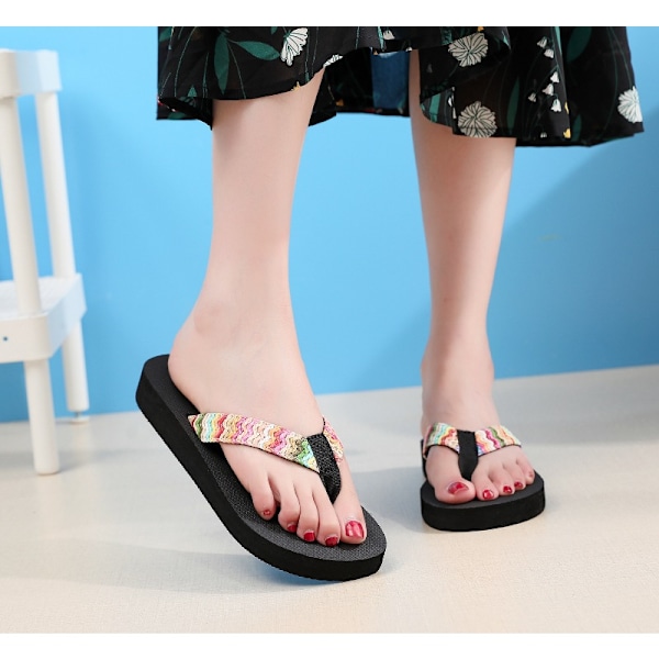 Sandaler for kvinner 2025, flate strandflip-flops med sklisikker såle Black belt 36