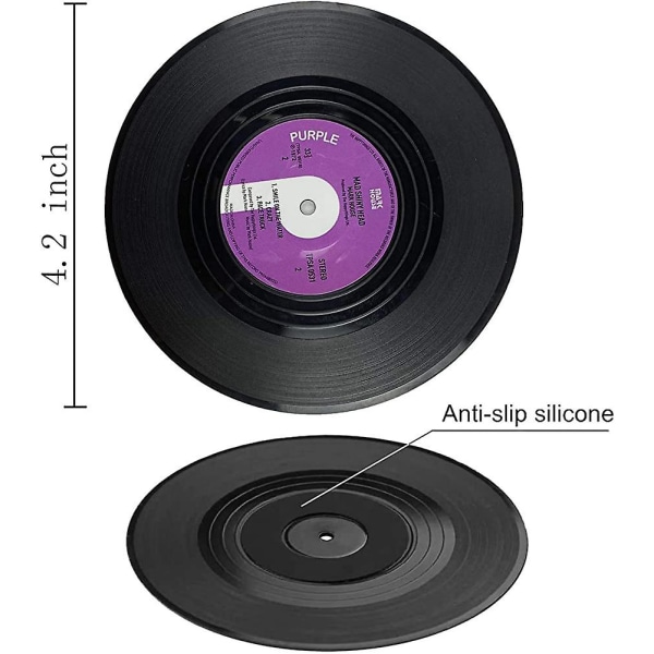 Musikkunderlag med vinylplateholder, sett med 6 drikkeunderlag for musikkelskere