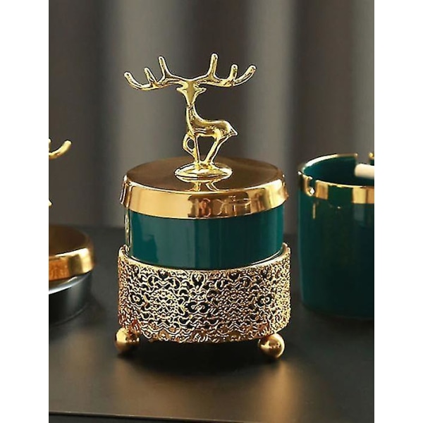 Askkoppar askfat med lock dekoration vardagsrum älg guldram smaragd keramik askfat jul gi -ES