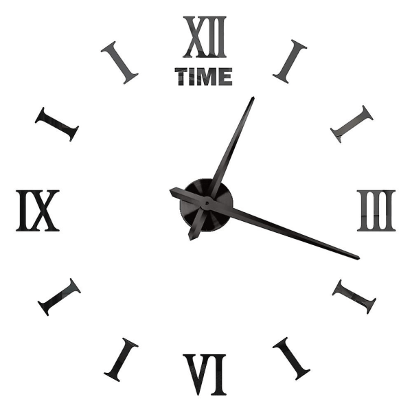 Romerska Siffror Väggklockor 3d DIY Spegel Väggklocka Akryl Dekal Mode Kvarts Klockor Titta Hem Dekoration Reloj De Pared Black 3 47 inch (80-120cm)