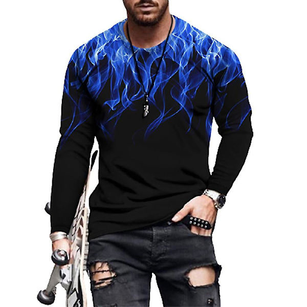 Miesten casual T-paita pitkähihaiset topit Blue 2XL