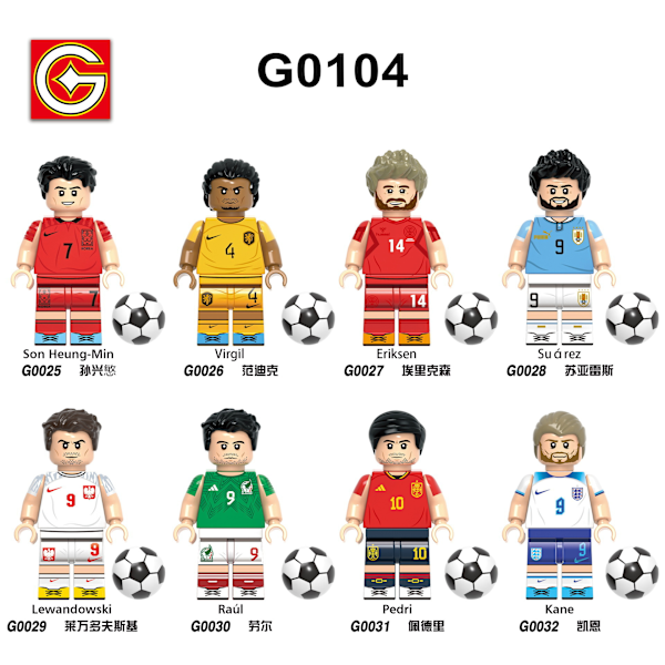 Super 8 stk. Fodboldstjerne Byggeklods Legetøj Messi Ronaldo Mini Gave Dukke Figur G0104