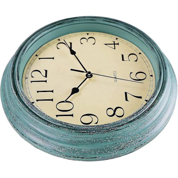 Silent No Tick Round Retro Quartz Clock Veggklokke (12 tommer) Blue