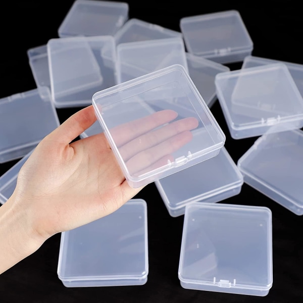16 pakke små beholdere Klare plastikæsker Perleopbevaringsarrangører med hængslet til småting