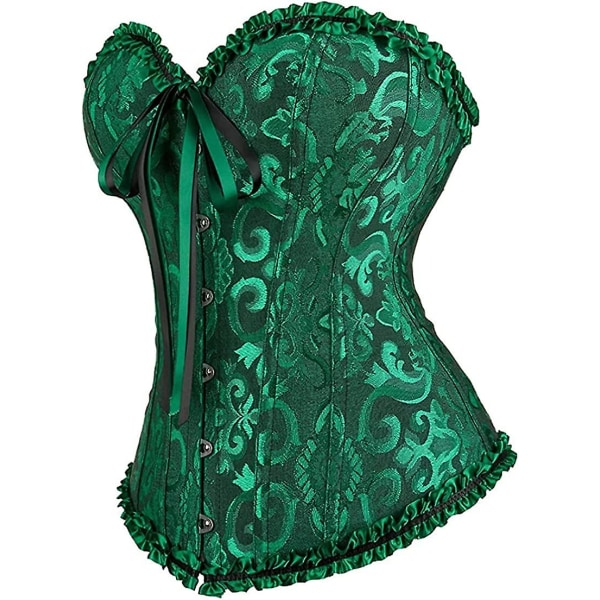 Szivyshi Dame Overbust Sweetheart Lace Up Plastic Bones Corset Bustier Top -ge Black Green *L