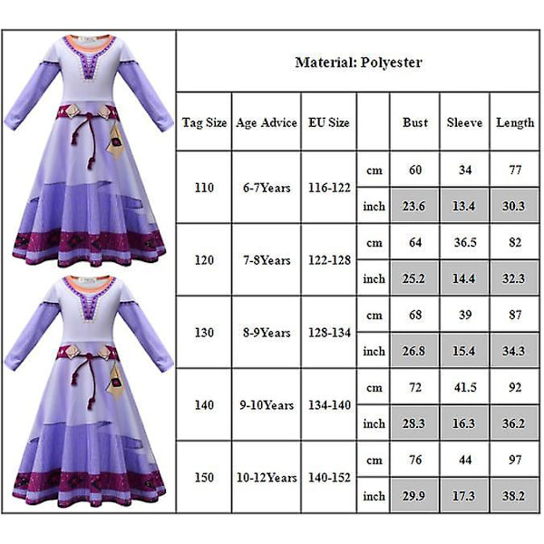 6-12 år Barn Flickor Önske Asha Princess Dress Cosplay Halloween Carnival Party Kostym Prydnadspresenter 10-12 Years