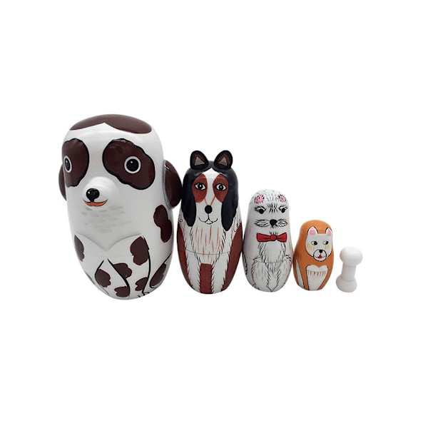 5 st handmålade prickade Dog Matryoshka häckande dockor