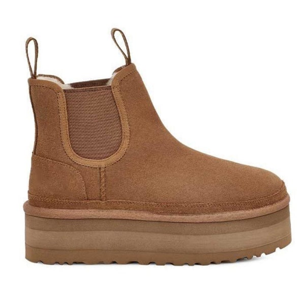 Damskor i plysch Fashionabla korta stövlar med staplade klackar Vinterplysch tjocka klackar Chelsea Boots -ES Camel 35